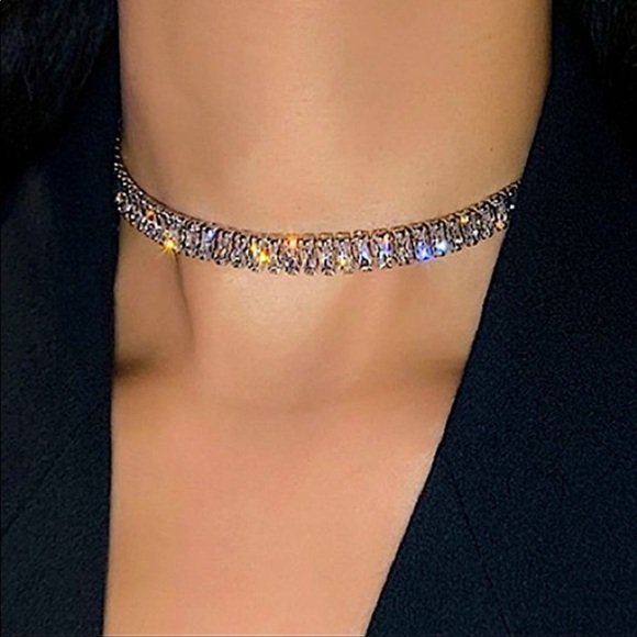 Sterling Silver Baguette Crystal Choker Rhinestone Necklace Matching Bra… - Picture 14 of 15